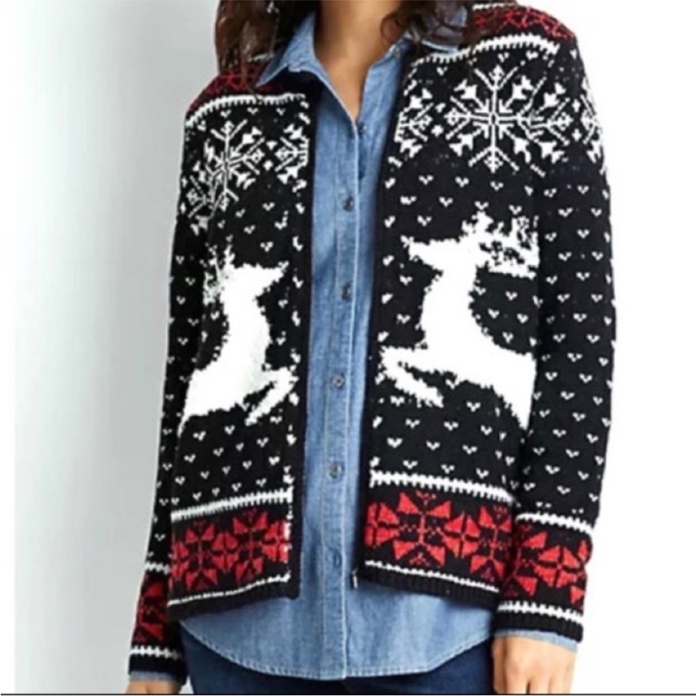 J. Jill Reindeer Valley Zip Cardigan Sweater